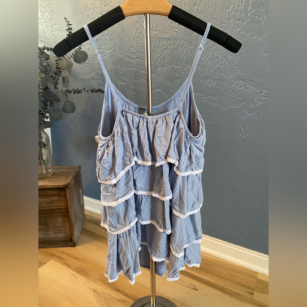 POL Blue Ruffled Sleeveless Top NWOT - Picture 2 of 6